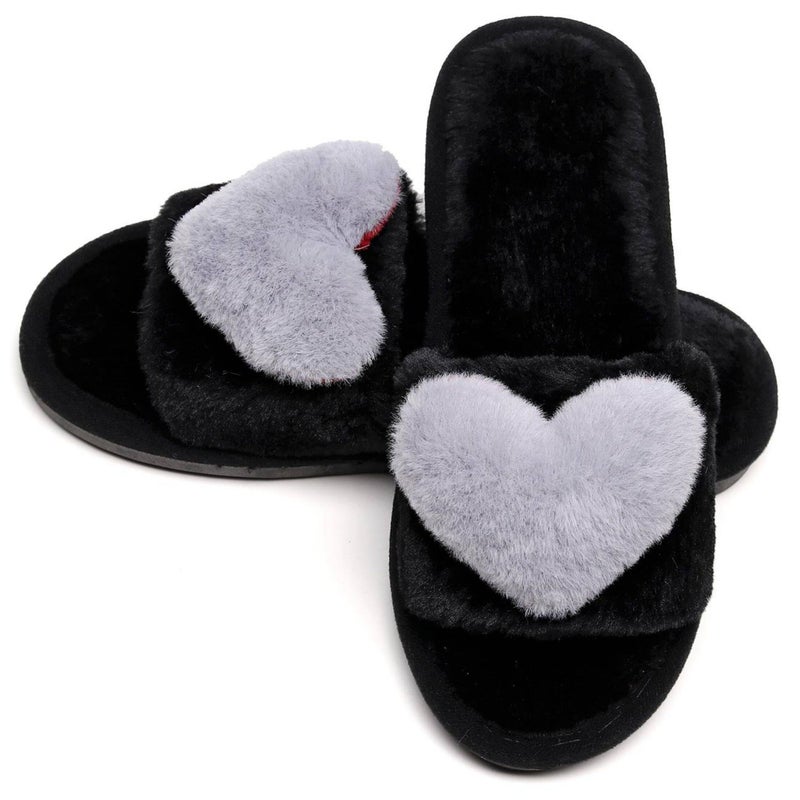 Crazy Lady Women's LOVE Slippers Fuzzy Fluffy Memory Foam House Shoes Open Toe Indoor and Outdoor(01/Grey, 9-10 M US) - Image 1
